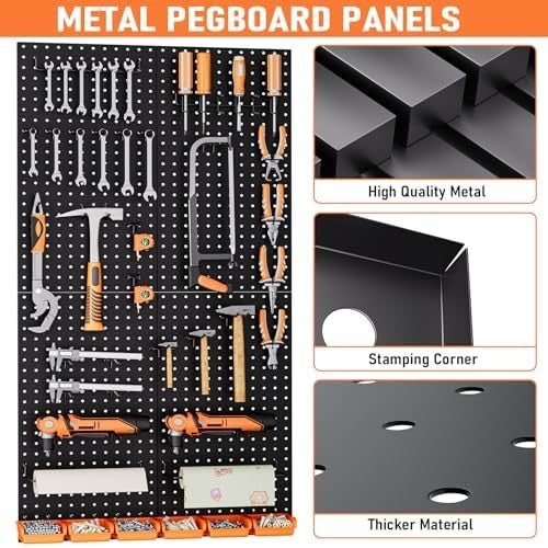 48x24 Inch Metal Pegboard Kit 4 Panels 156 Hooks Wall Mount Organizer