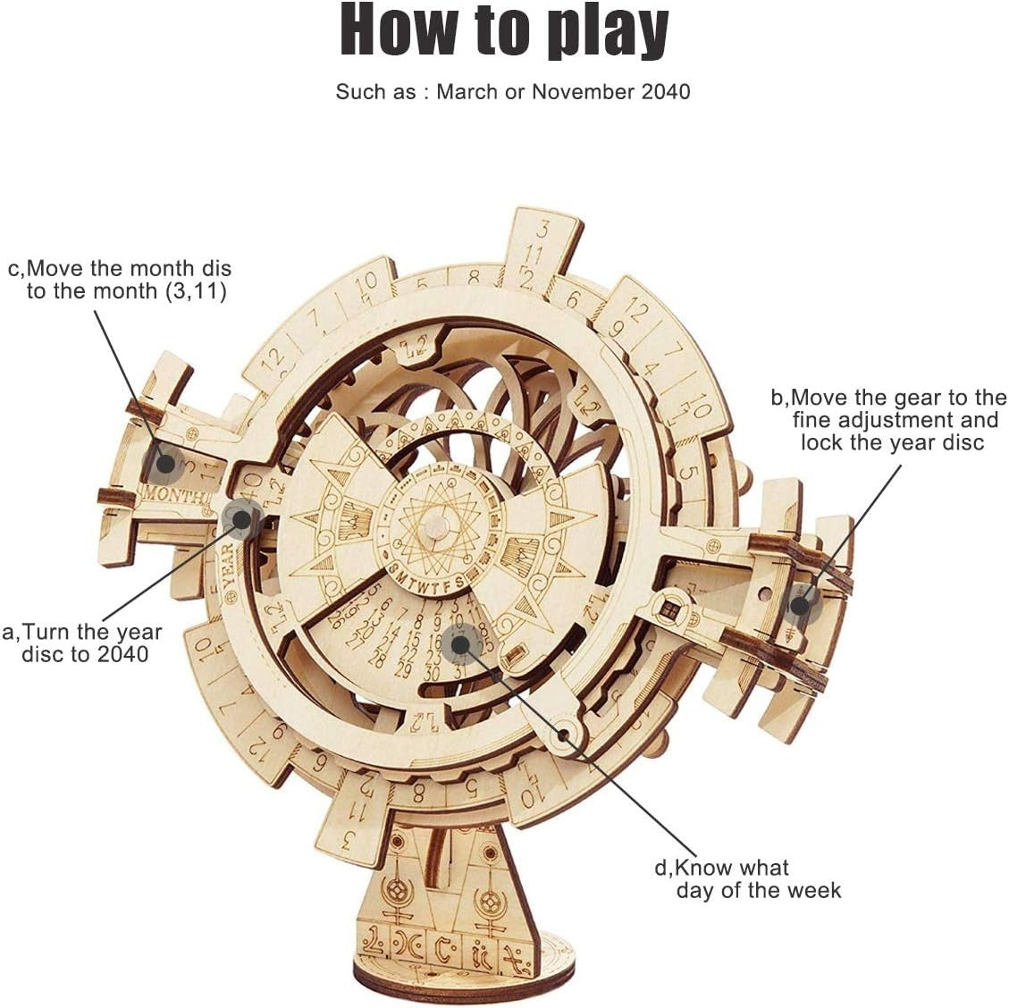 Mechanical 3D Wooden Perpetual Calendar Puzzle – DIY Model Kit Gift