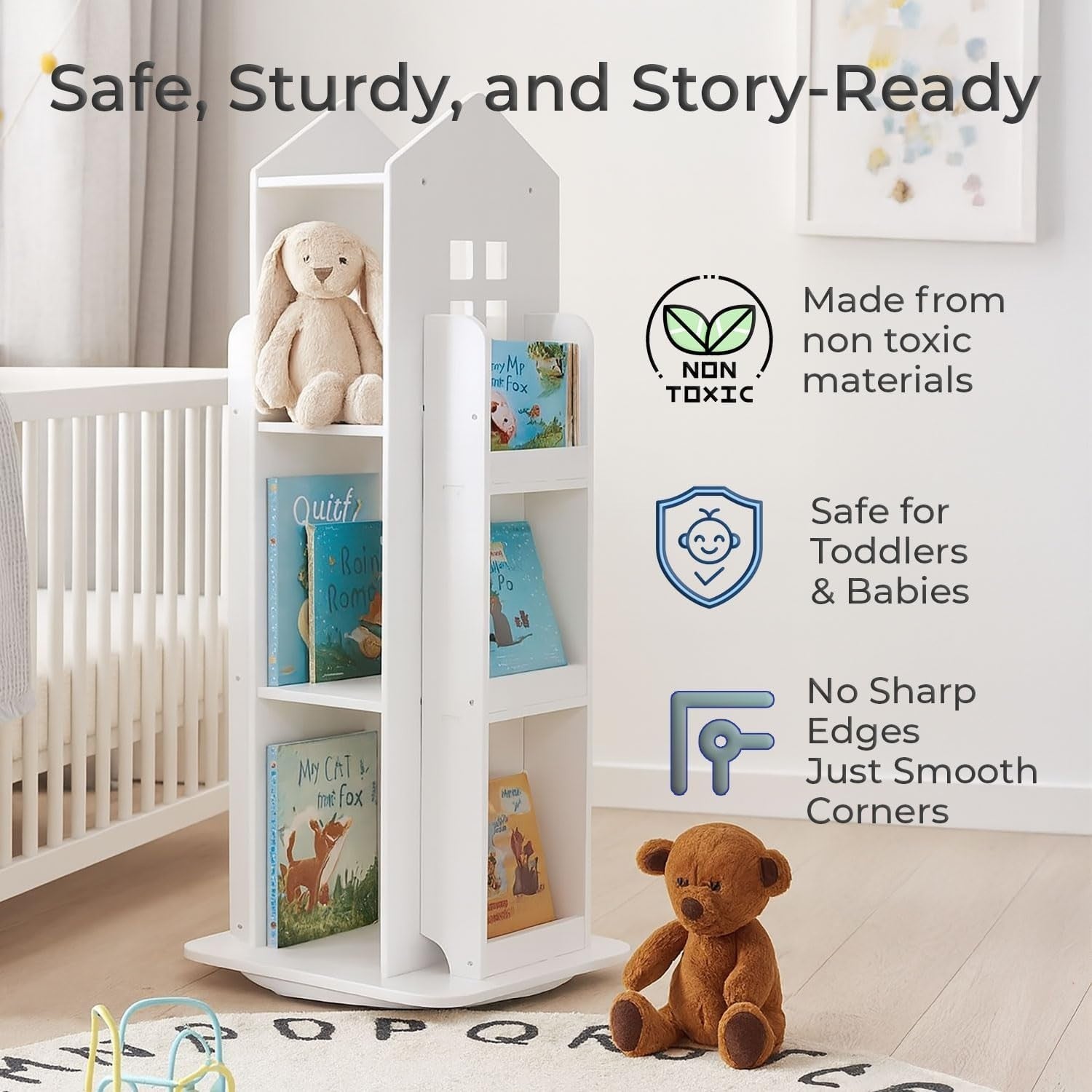 360° Rotating Kids Bookshelf 10-Shelf Freestanding Space-Saving Bookcase