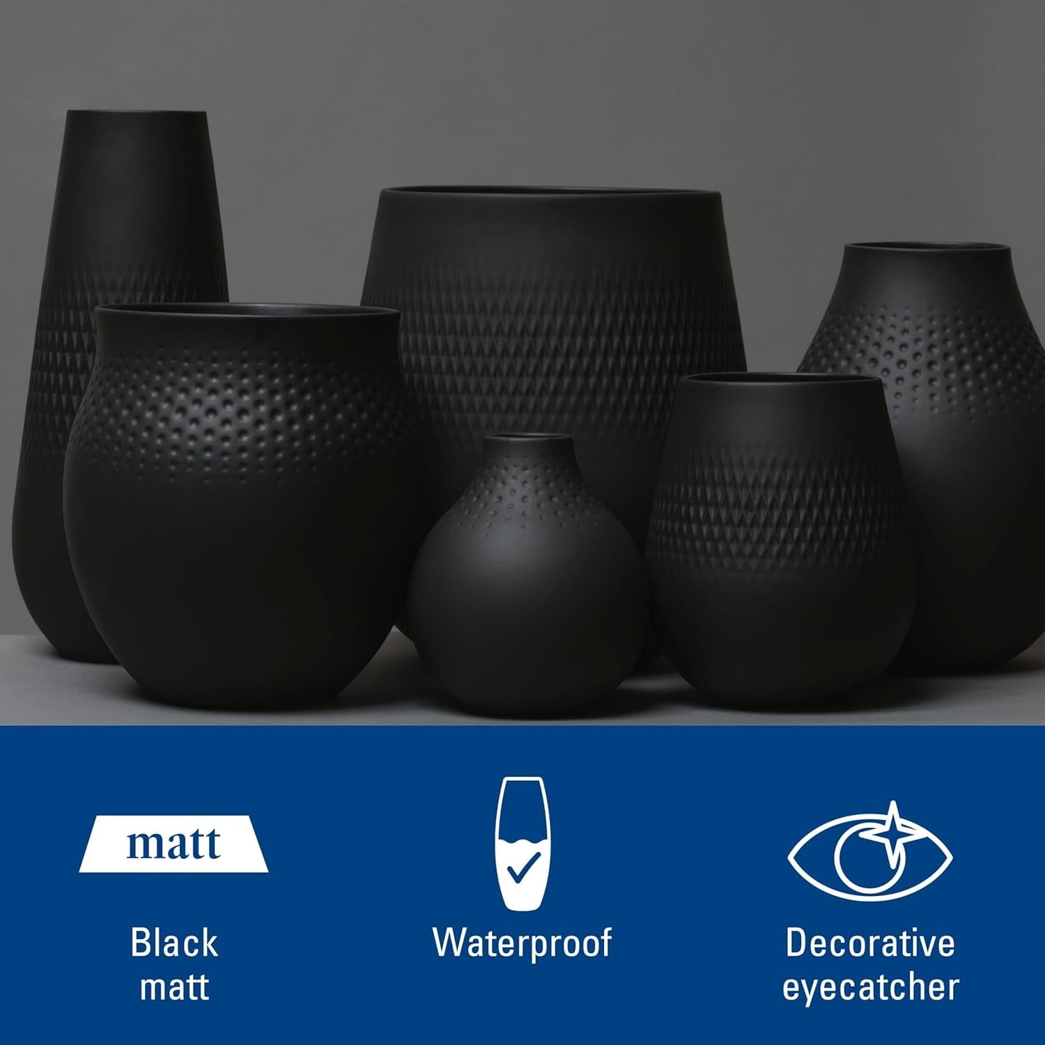 Tall Black Porcelain Vase Modern Textured Floor Table Home Decor 26cm