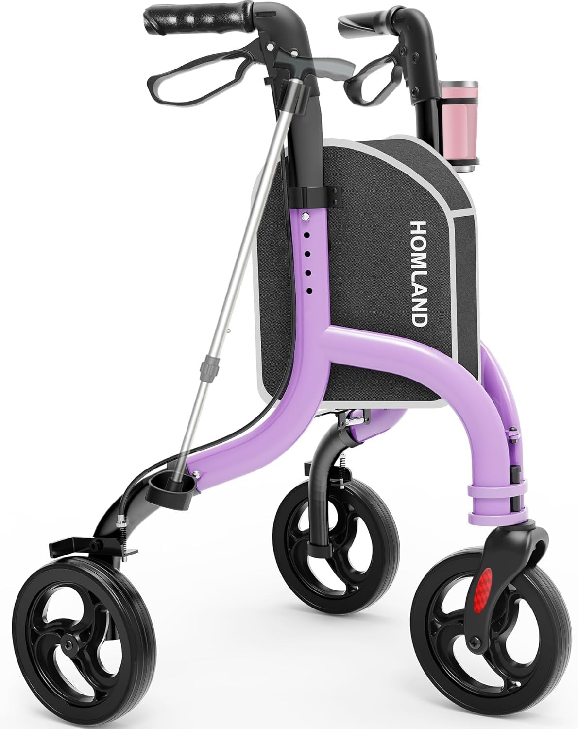Lightweight 3 Wheel Rollator Walker Folding Adjustable Height Cane Cup Holder