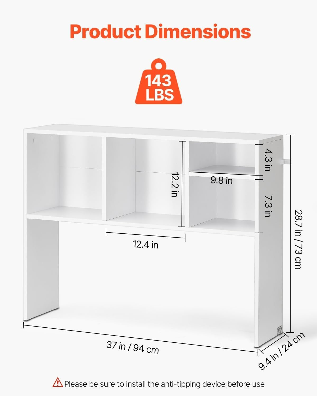 1-Tier Desktop Bookshelf 94cm Office Desk Hutch Organizer Storage Rack White
