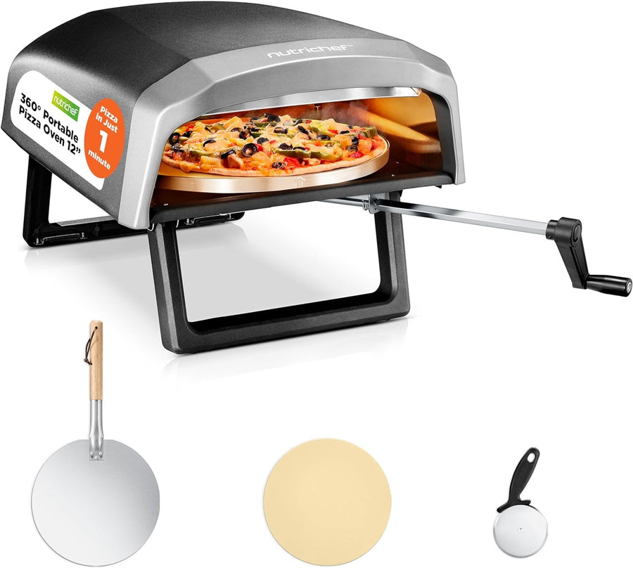 30cm Outdoor Gas Pizza Oven 500°C Rotating Stone BBQ Grill with Accessories