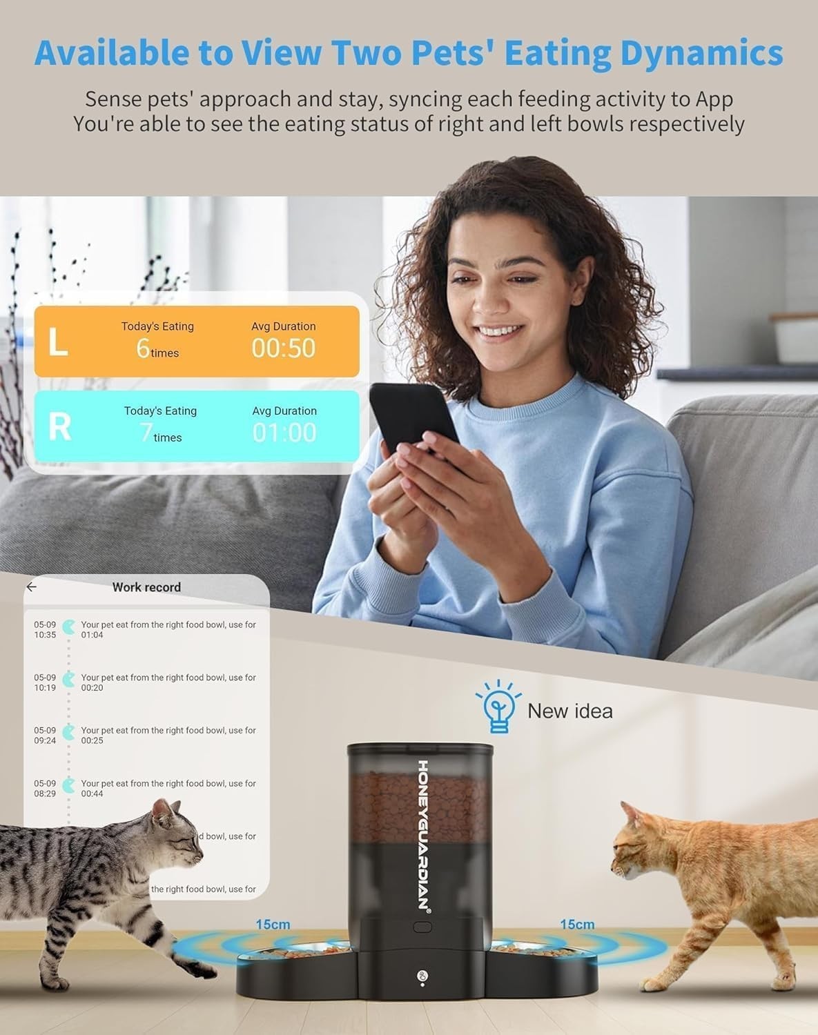Smart WiFi Automatic Cat Feeder Dual Bowl 5L Food Dispenser for 2 Pets