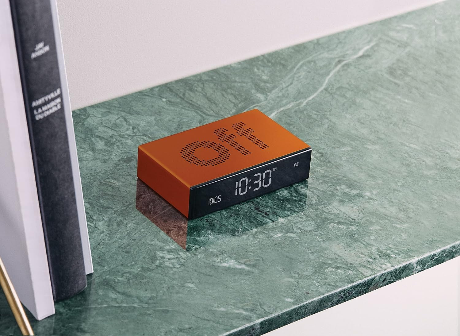 Flip Style Alarm Clock Orange Aluminium Reversible Touch Snooze Rechargeable