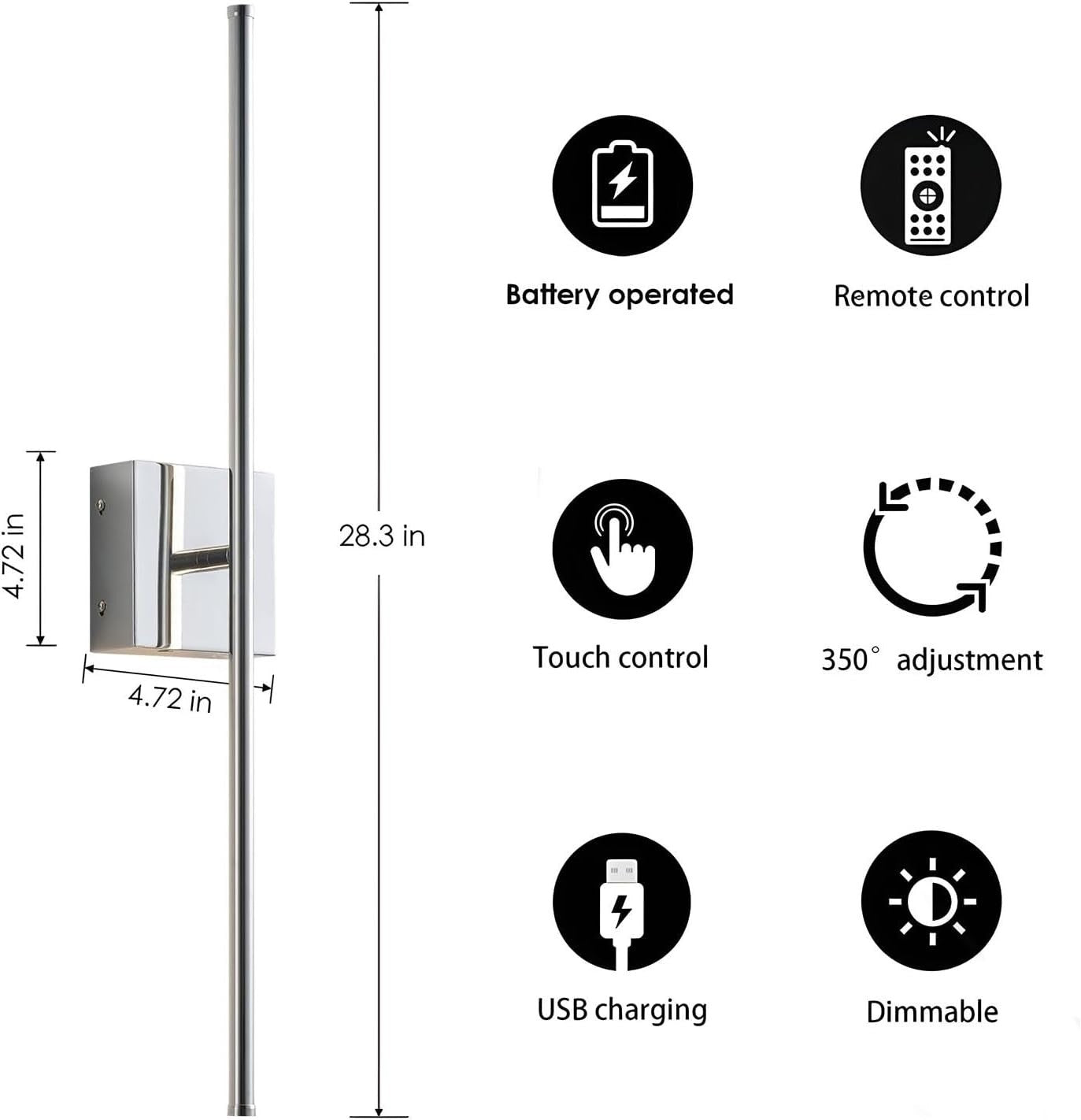 Battery Operated LED Wall Sconce with Remote, Dimmable, USB Rechargeable