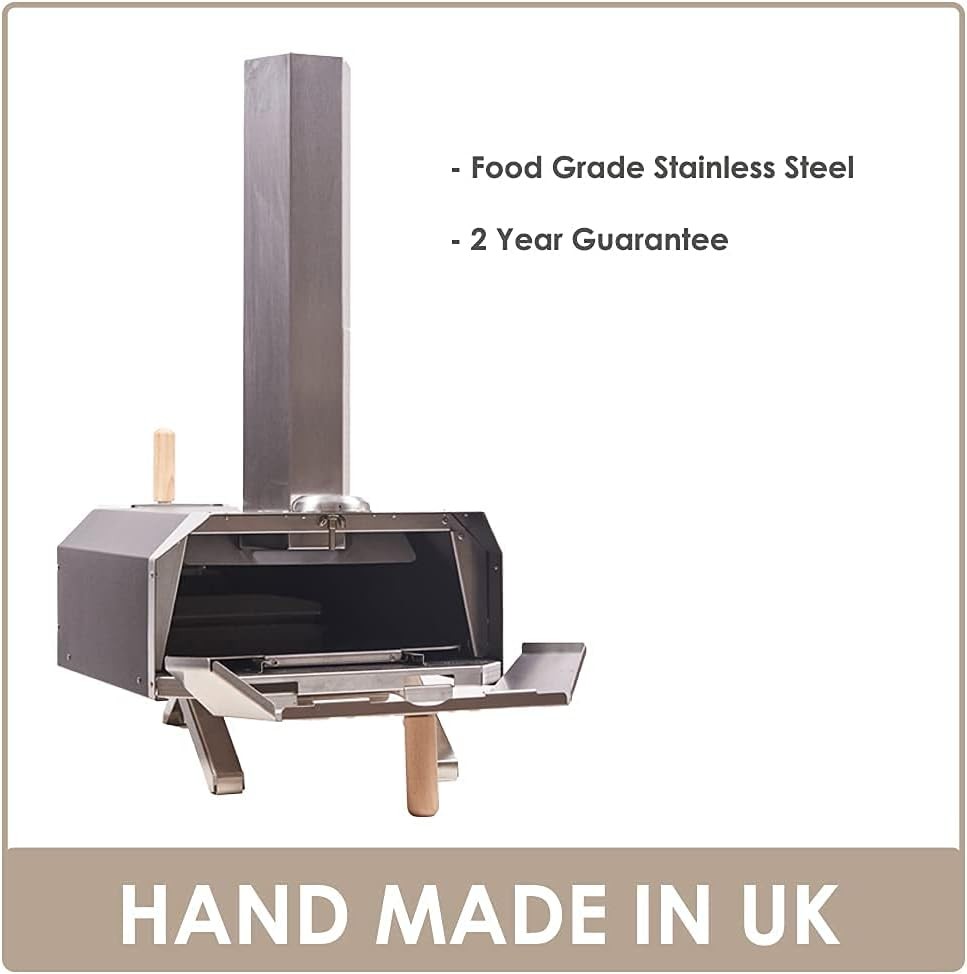 Outdoor Wood Fired Pizza Oven | Stainless Steel Portable BBQ Oven w/ Thermometer