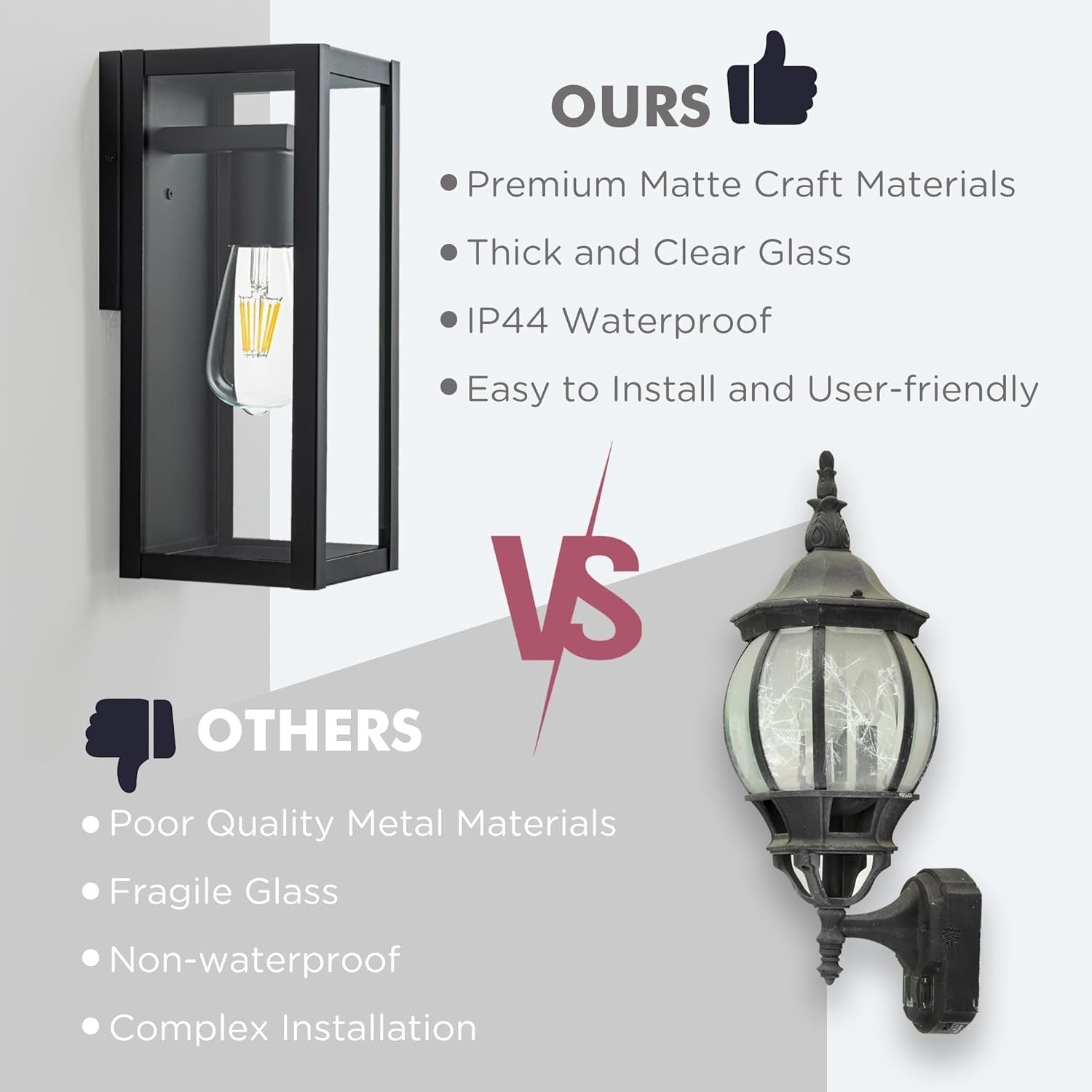 Outdoor Wall Lantern Lights IP44 Waterproof Glass Porch Garden Lamp