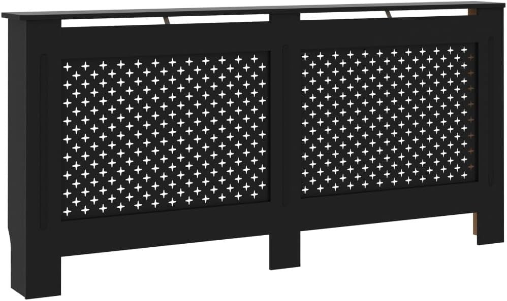 Black Radiator Cover Cabinet | Modern MDF Slatted Design | 172x19x81cm