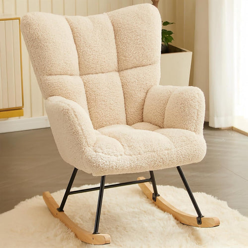 Cozy Lambswool Rocking Chair High Back Armrest Memory Foam Living Room Seat