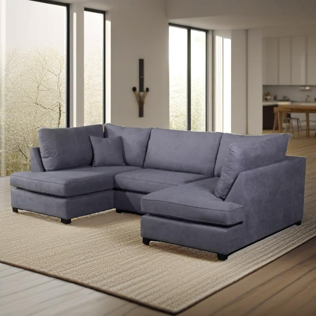 4PC U Shape Sofa with Footstool – Dark Grey Sectional – 5/6 Seater Modular.
