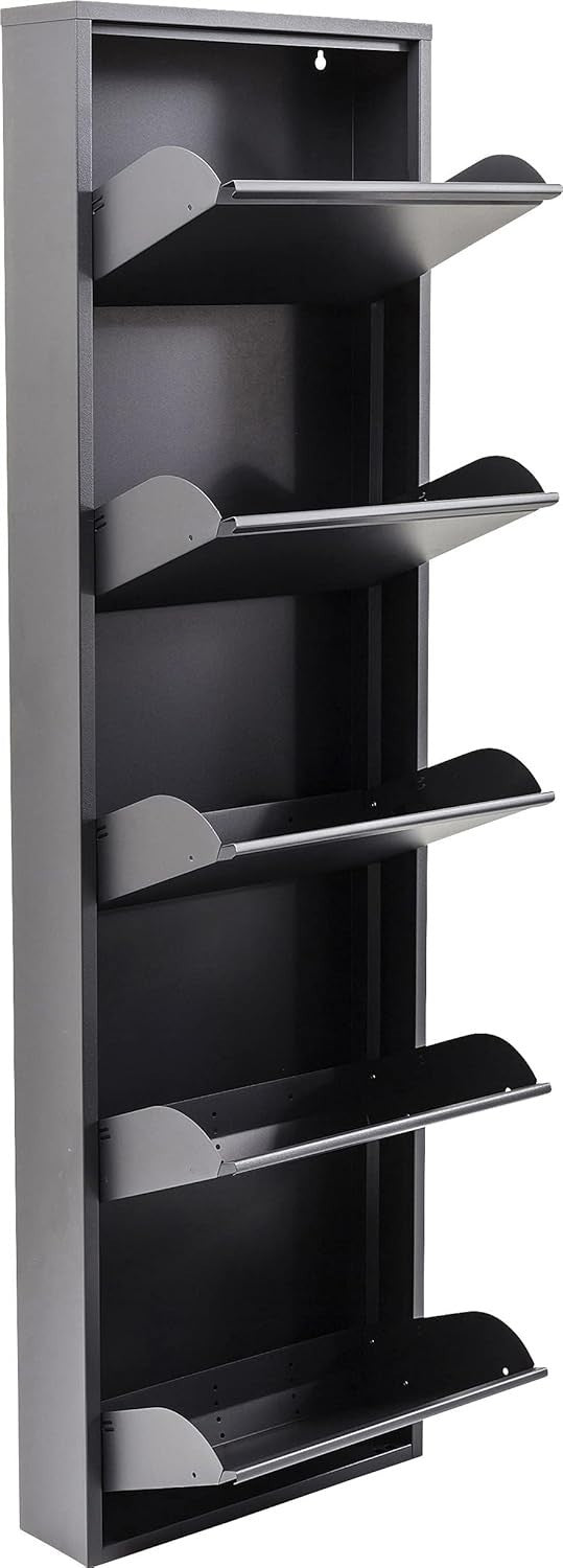 Slim 5-Drawer Shoe Cabinet Anthrazit– Space-Saving Metal Tilt Rack 170x50x15cm