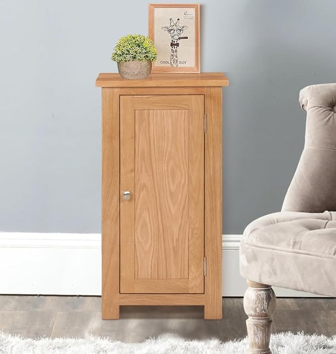 Solid Oak Small Storage Cupboard 1 Door Adjustable Shelves Hallway Cabinet