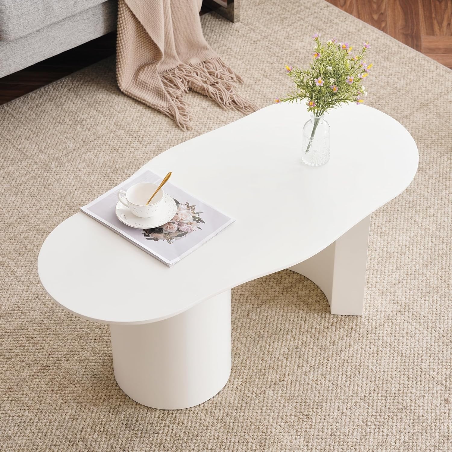 Modern Cloud-Shaped Coffee Table, Spacious Oval Design, Easy Assembly 100cm