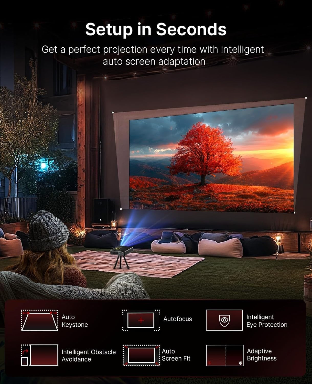 Mini Laser Projector 1080p FHD Google TV Netflix 1200 Lumens 150" 3D Dolby