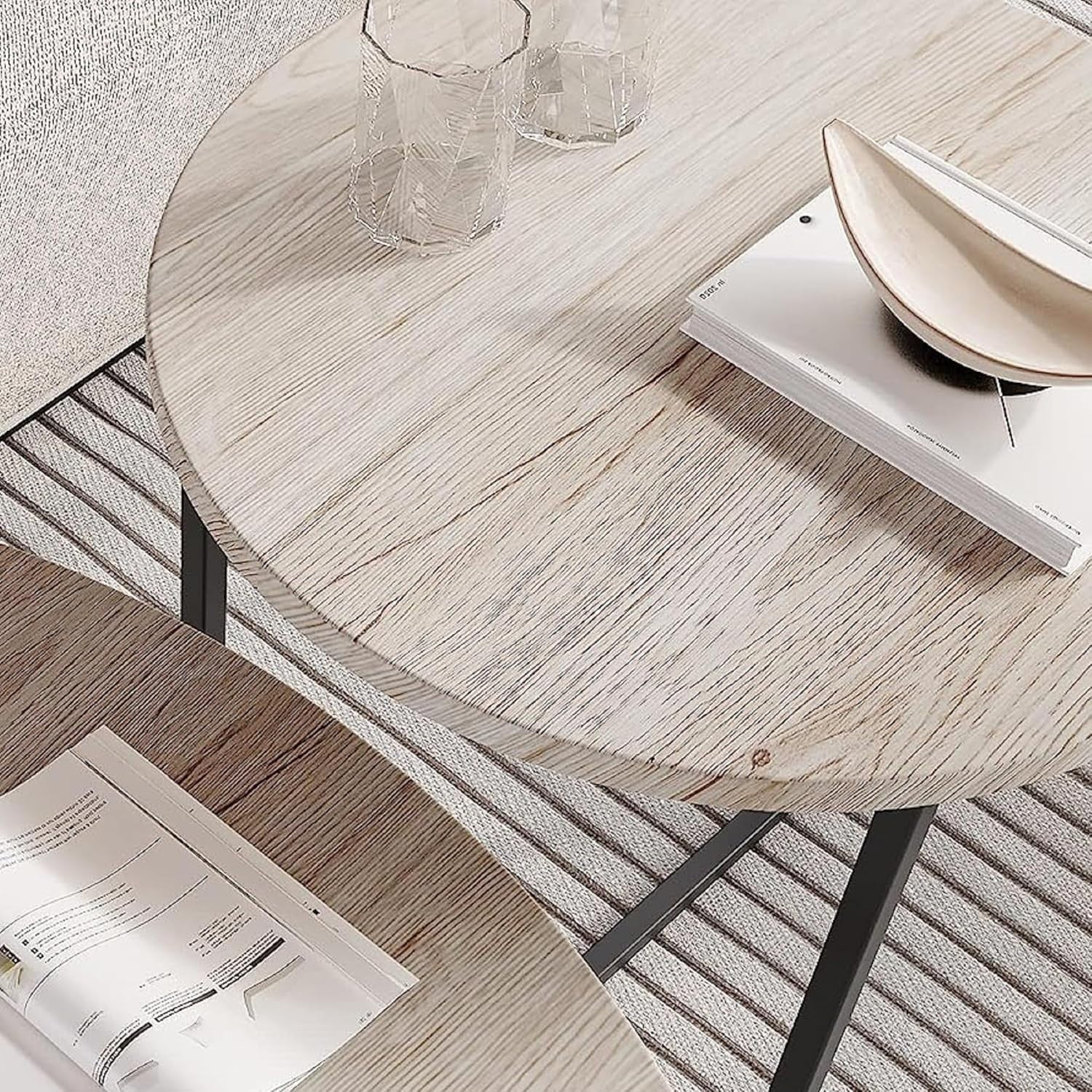 White Oak Nesting Coffee Tables Set of 2 – Round Space-Saving Side Tables
