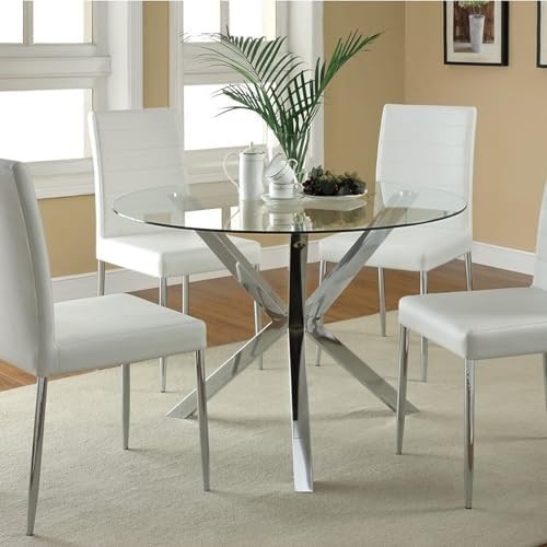 90cm Round Tempered Glass Table with Chrome Metal Legs for Small Spaces