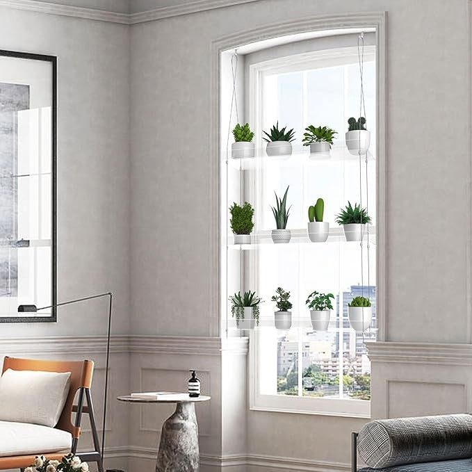 3 Tier Hanging Clear Acrylic Plant Shelf Window Garden Display for Indoor Plants