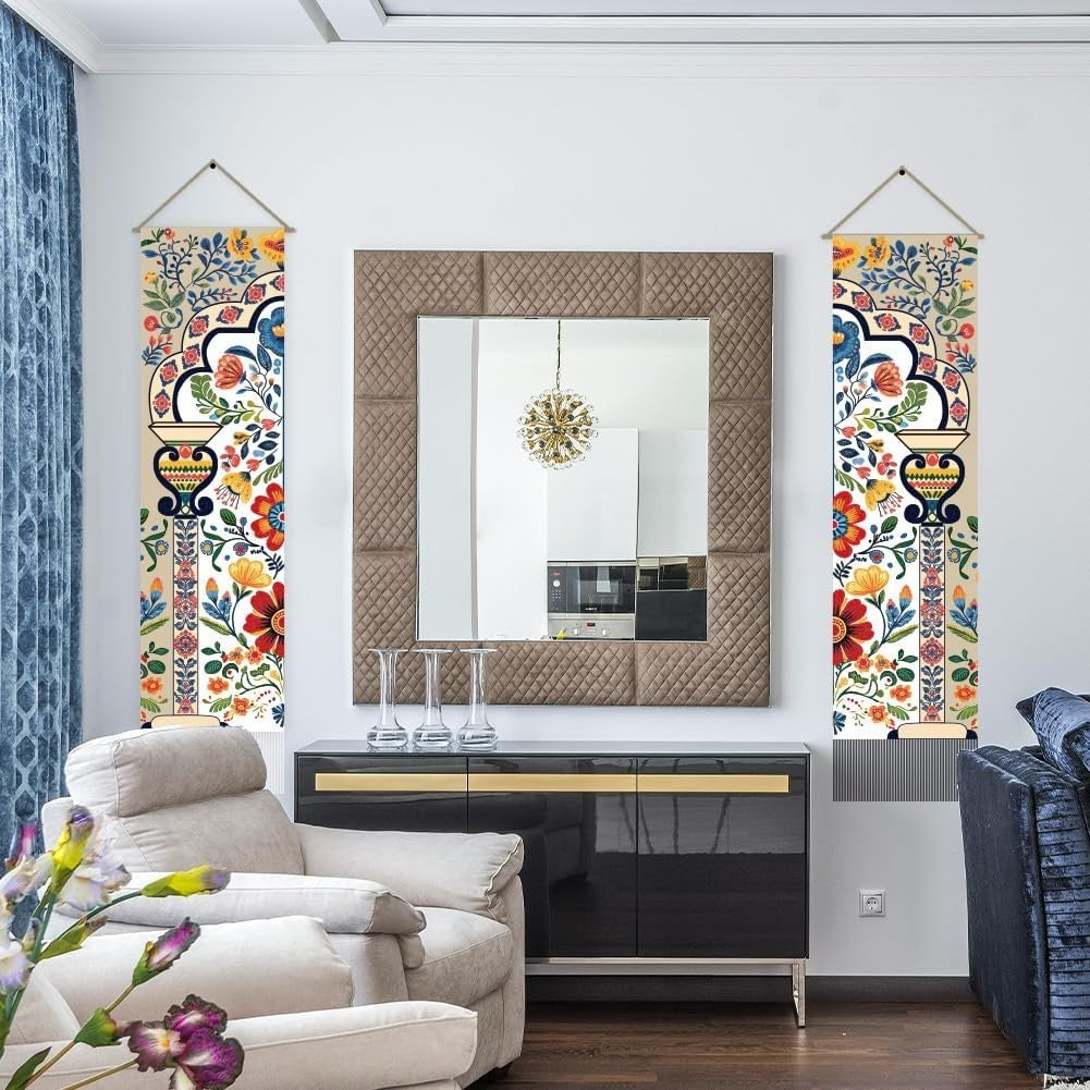Boho Flower Mandala Tapestry 45.7x13in Vertical Wall Hanging Deco