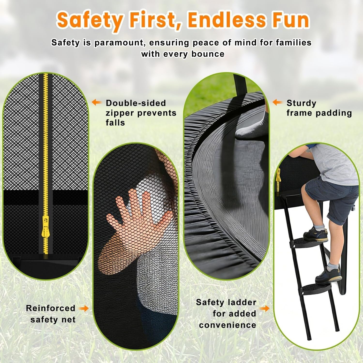 12FT Outdoor Garden Trampoline Safety Net Ladder Pumpkin Design 150KG