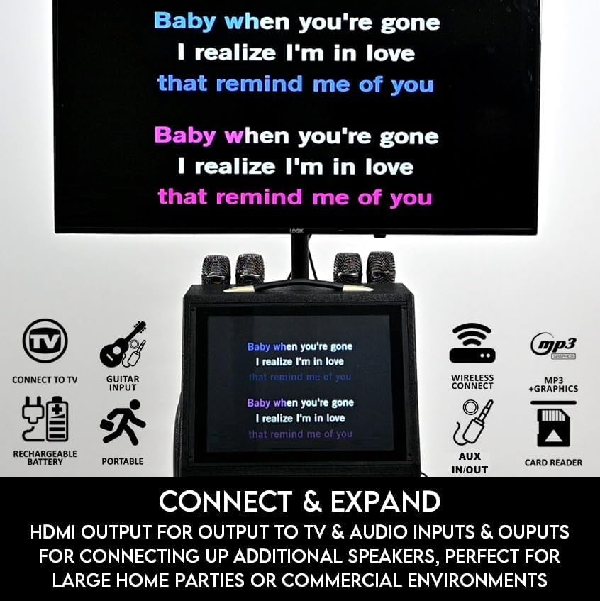 Portable Karaoke Machine 4 Wireless Mics Touchscreen Speaker