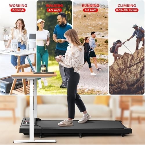 2-in-1 Walking Pad Treadmill 2.5HP Incline Mini Home Under Desk w/ LED