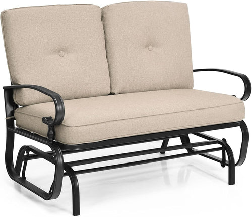 3PC Outdoor Rattan Bistro Set Cushioned Armchairs Glass Coffee Table