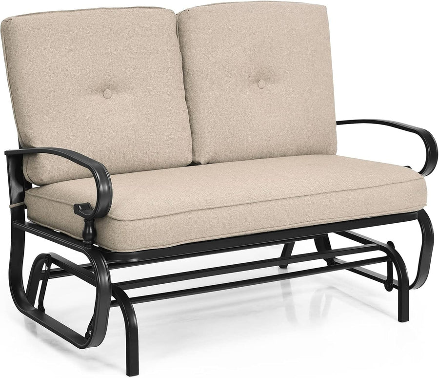 3PC Outdoor Rattan Bistro Set Cushioned Armchairs Glass Coffee Table