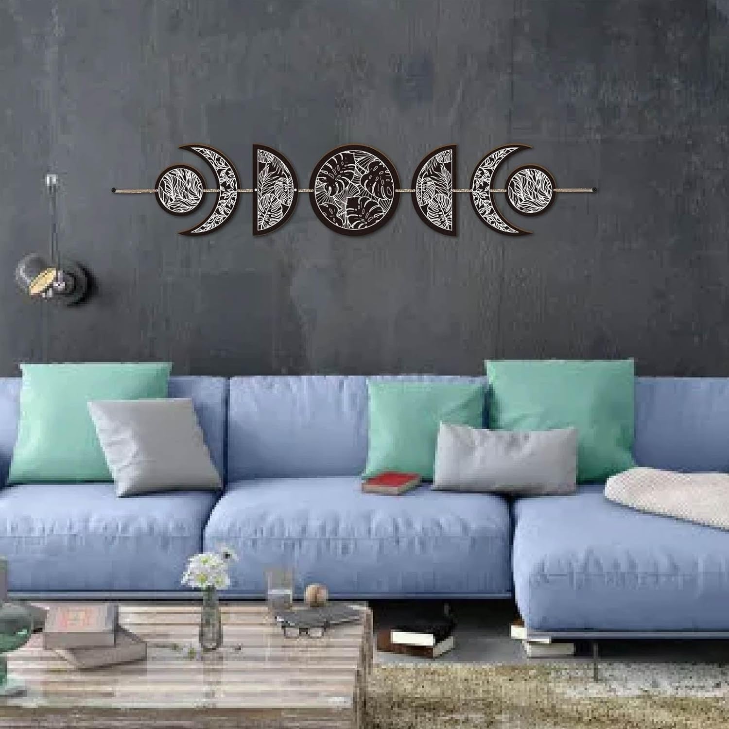 Moon Phase Wall Art Wooden Boho Witchy Hanging Decor