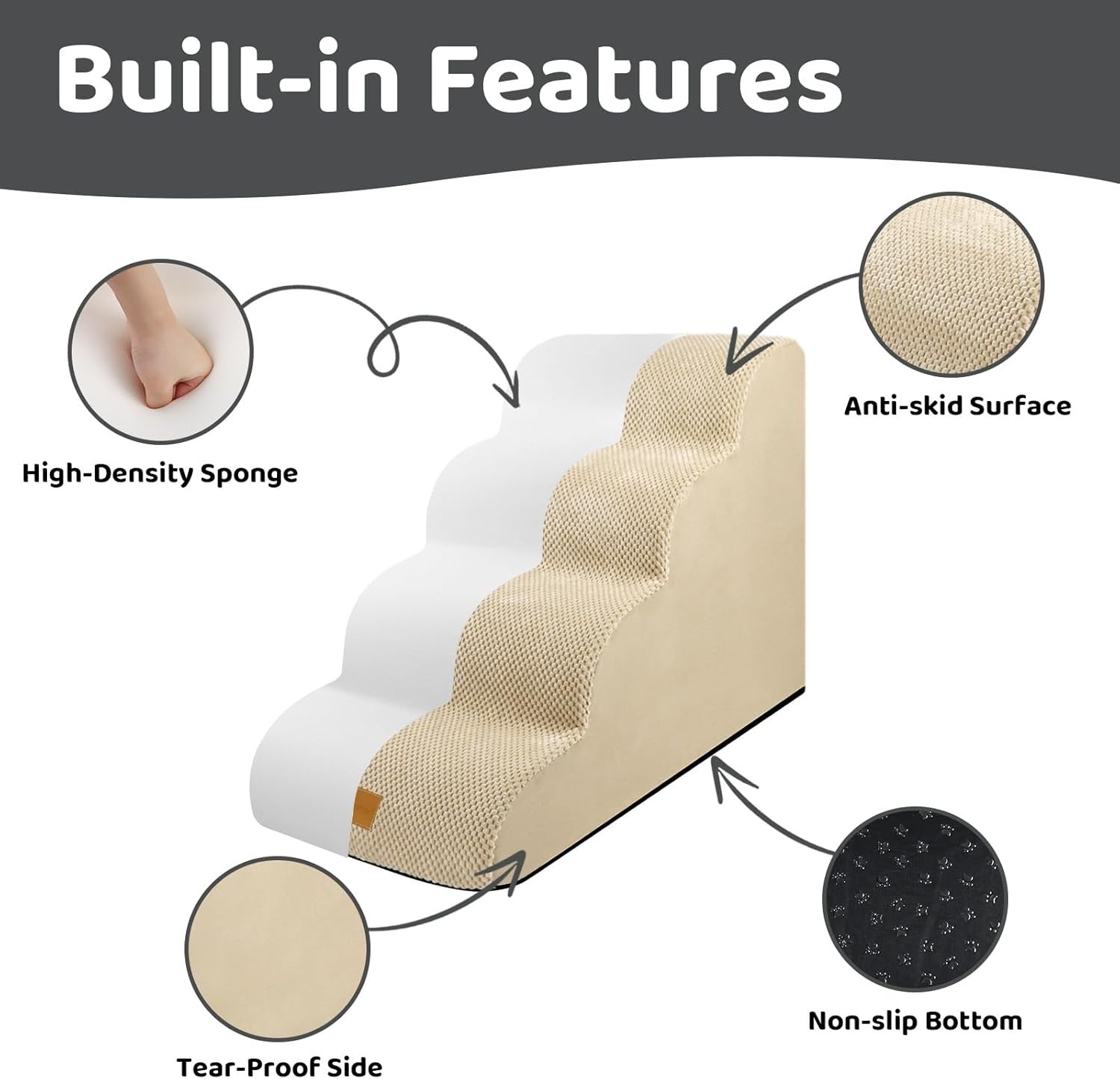 Dog Steps for Bed 4-Step Non-Slip Pet Stairs Ladder Foam Ramp with Plush Cover –