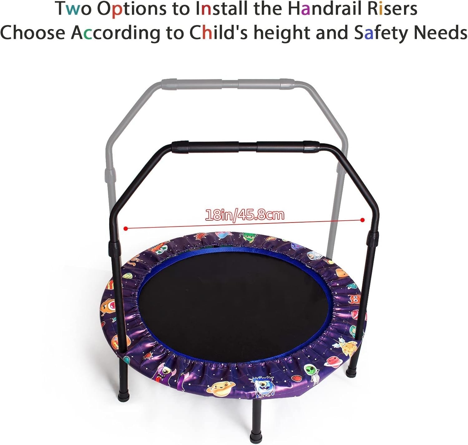 36 Inch Kids Trampoline Adjustable Handle Foldable Indoor Outdoor Bungee