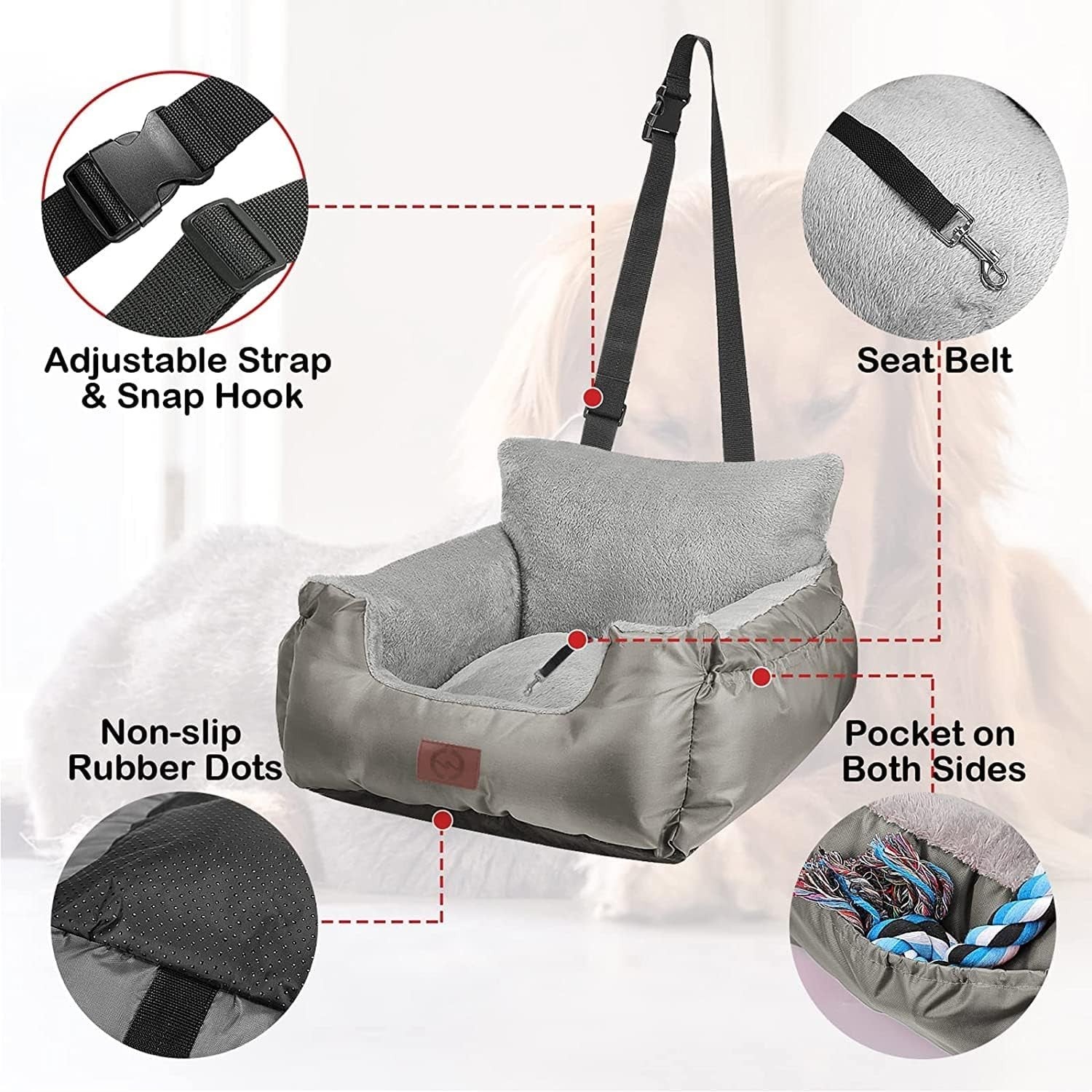 Pet Booster Car Seat Waterproof Plush Dog Travel Bed Safety Leash