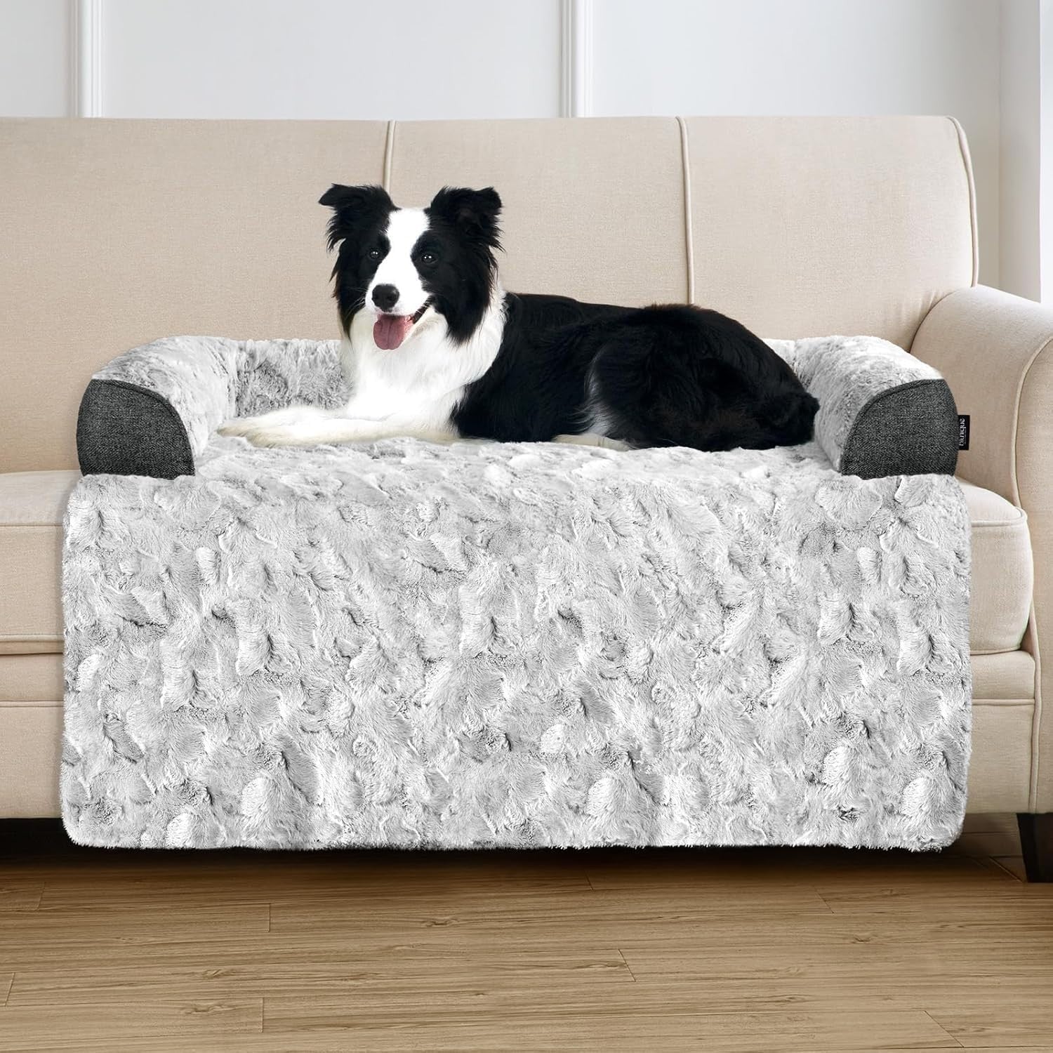 Large Orthopedic Dog Sofa Bed 104x94x12.5cm Faux Fur Grey