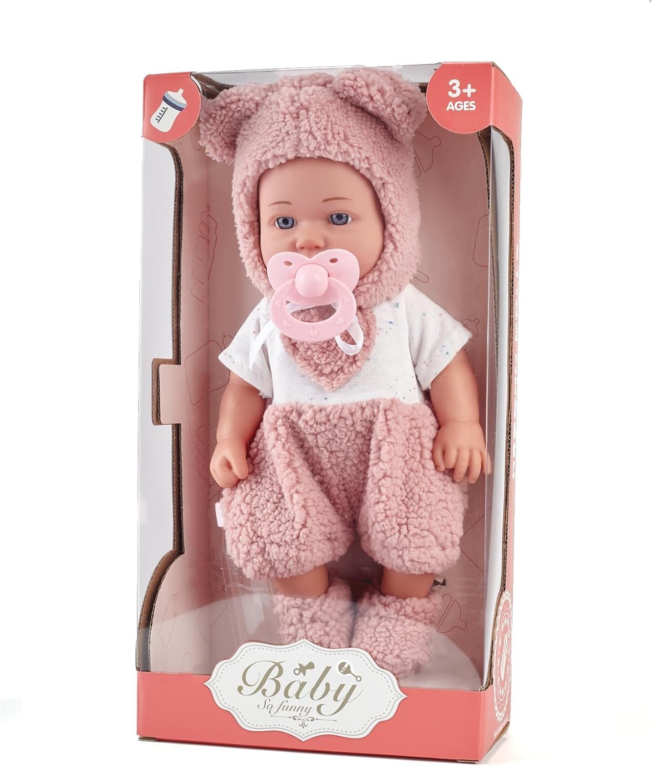 12” Baby Doll Playset Pink Outfit Blanket Bottle Pacifier