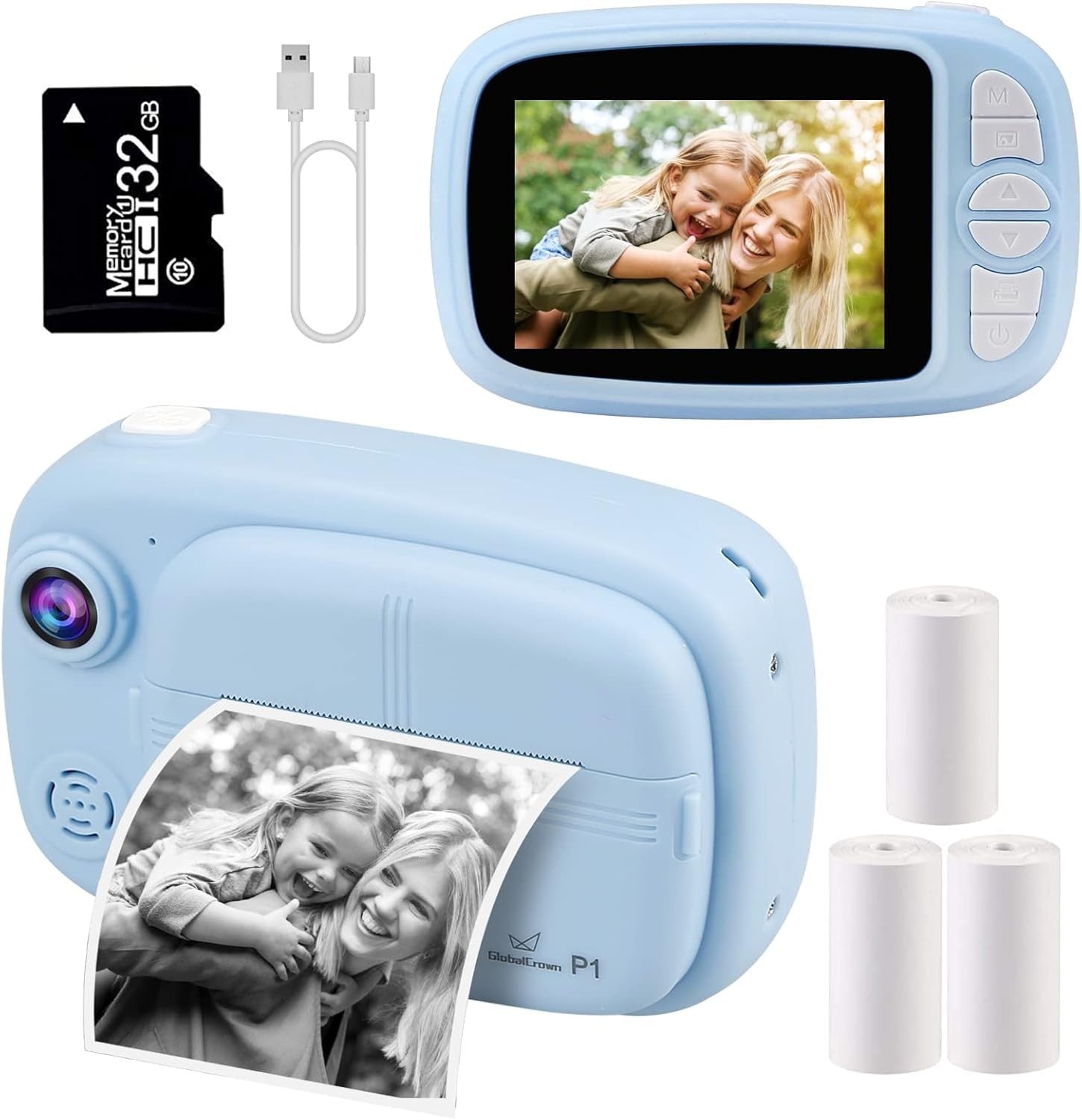 Kids Instant Print Camera 12MP 1080P HD 32GB Card 4 Paper Rolls