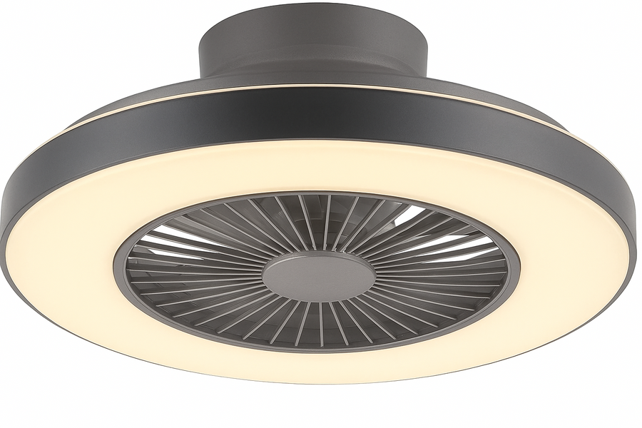 Qazqa Climo 59CM Ceiling Fan with LED Light, Dimmable, Silver, Remote