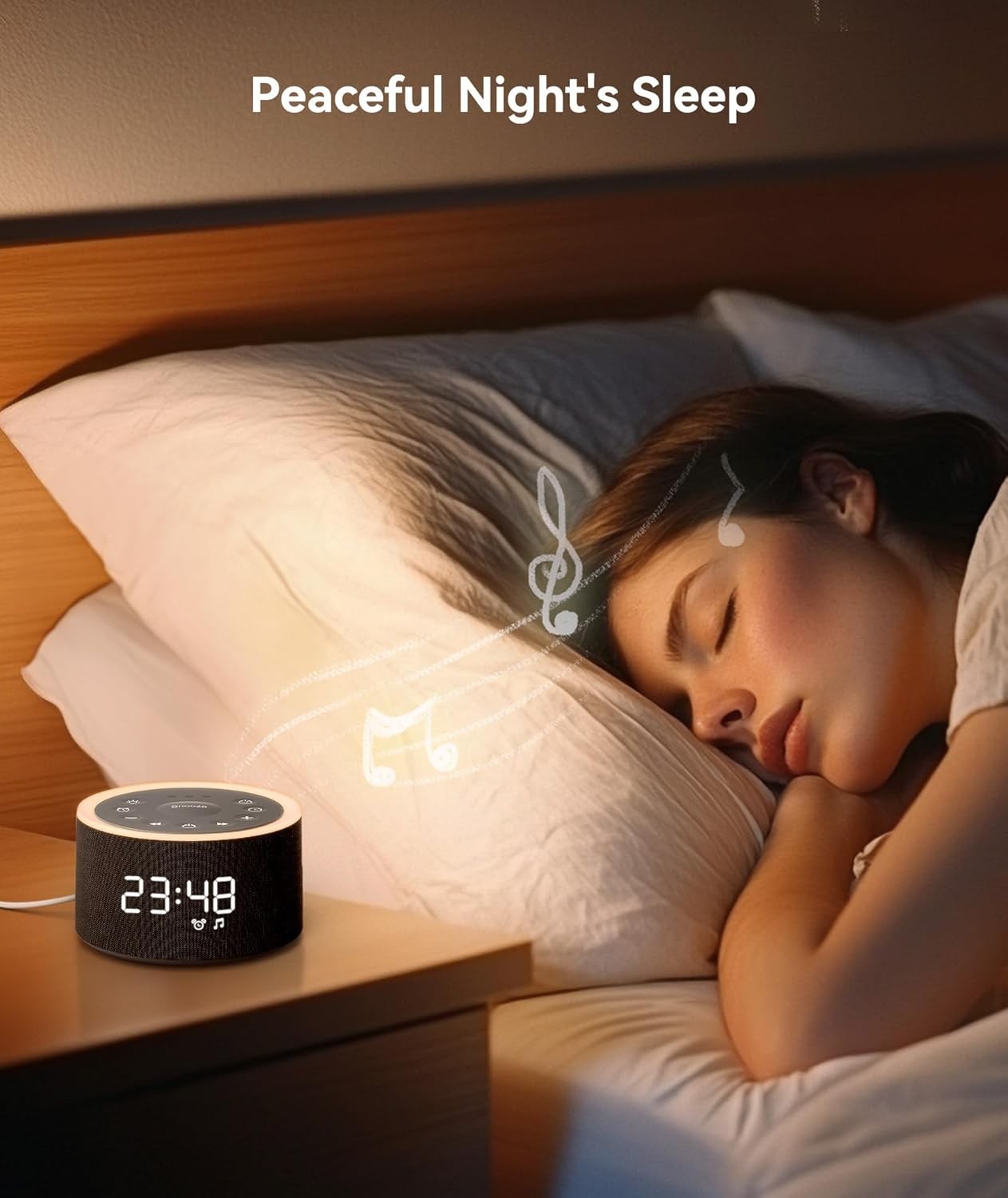 Black White Noise Machine Alarm Clock Night Light 29 Sounds Dimmable