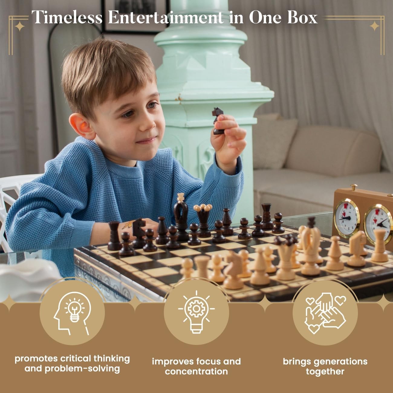 Luxury 2-in-1 Wooden Chess & Checkers Set | 35cm Folding Board | Handmade Gift