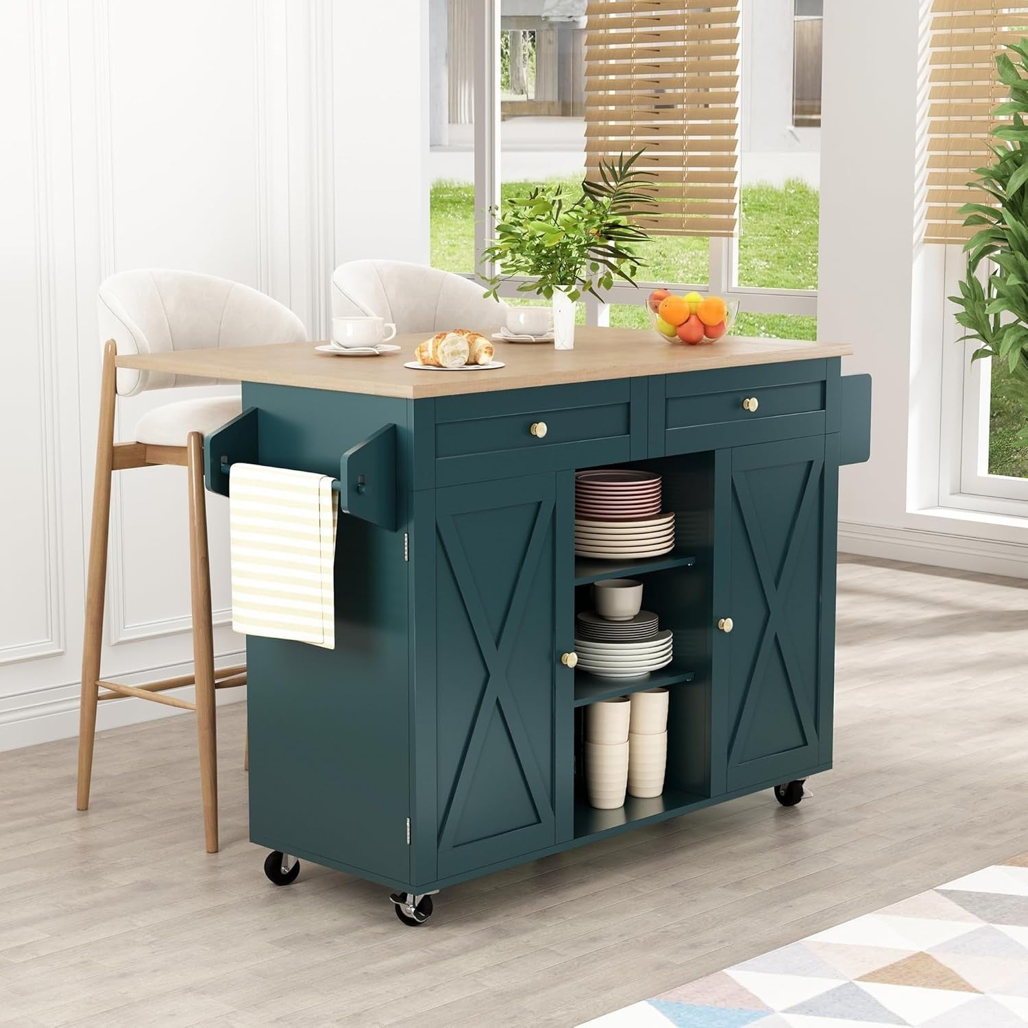 Rolling Kitchen Island Cart Drop Leaf Worktop Storage Cabinet