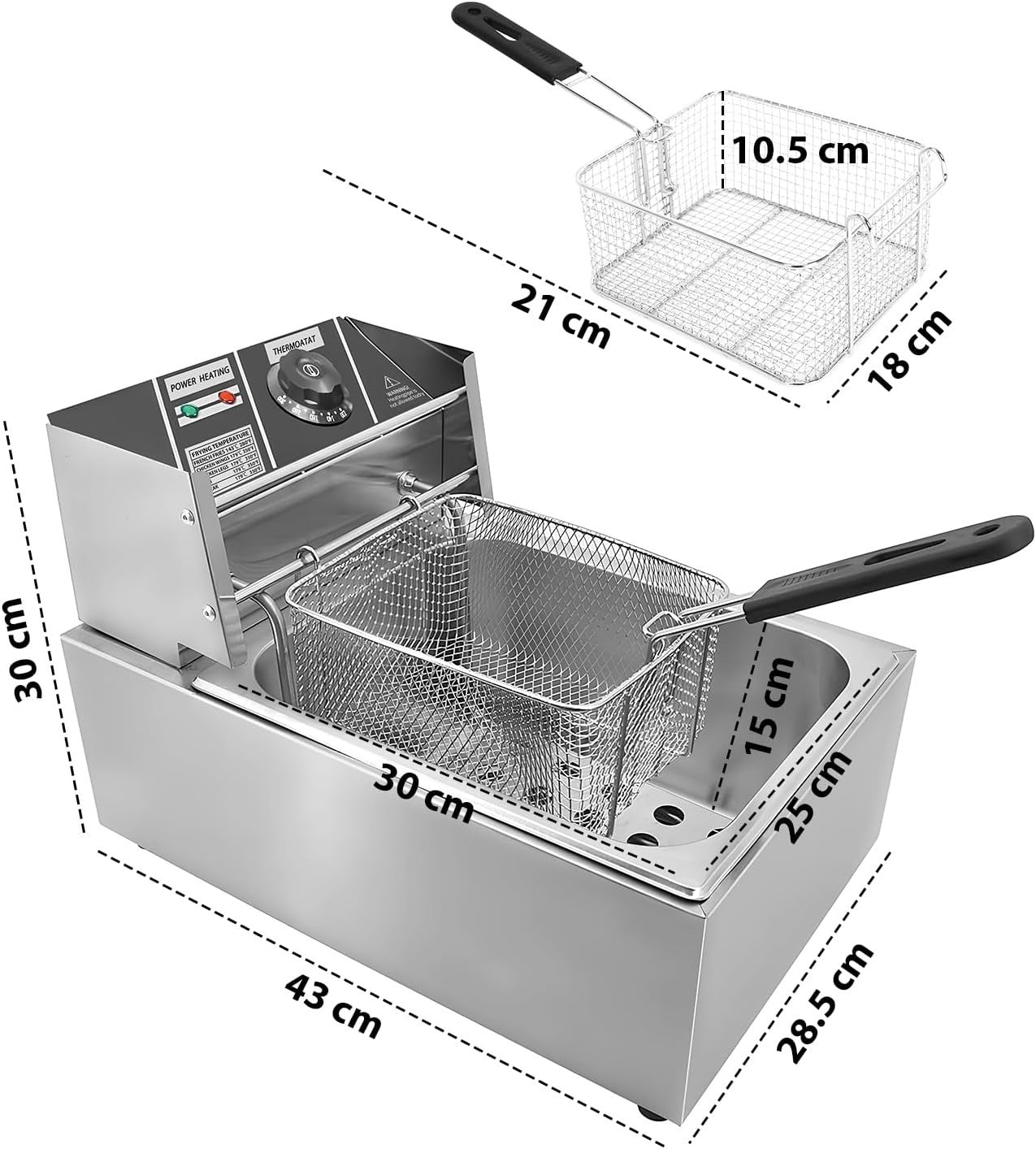6L Commercial Deep Fryer 2500W Stainless Steel Fast Heat Countertop