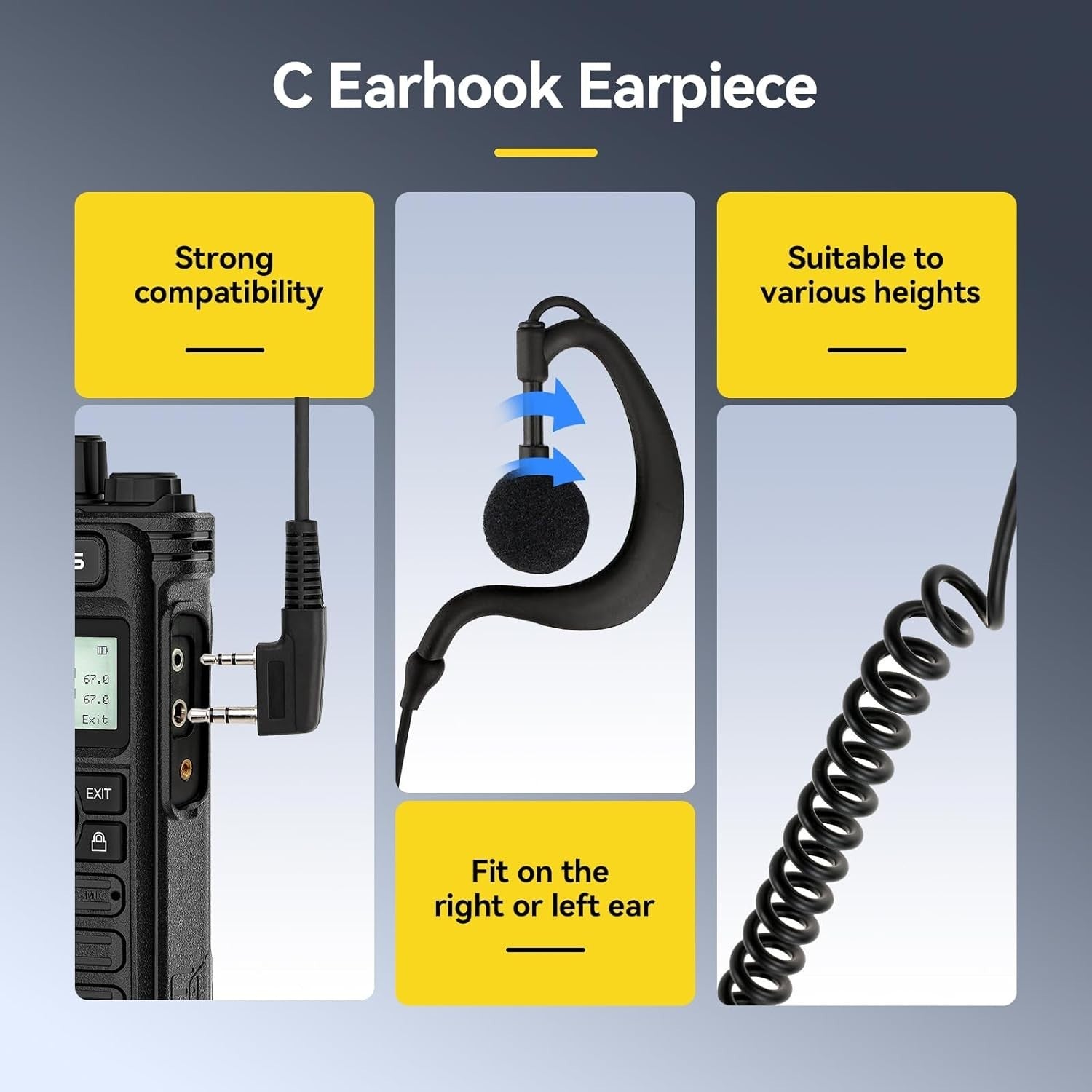 Long Range Walkie Talkies 3 Pack 2600mAh USB-C LCD Group Call Earpiece