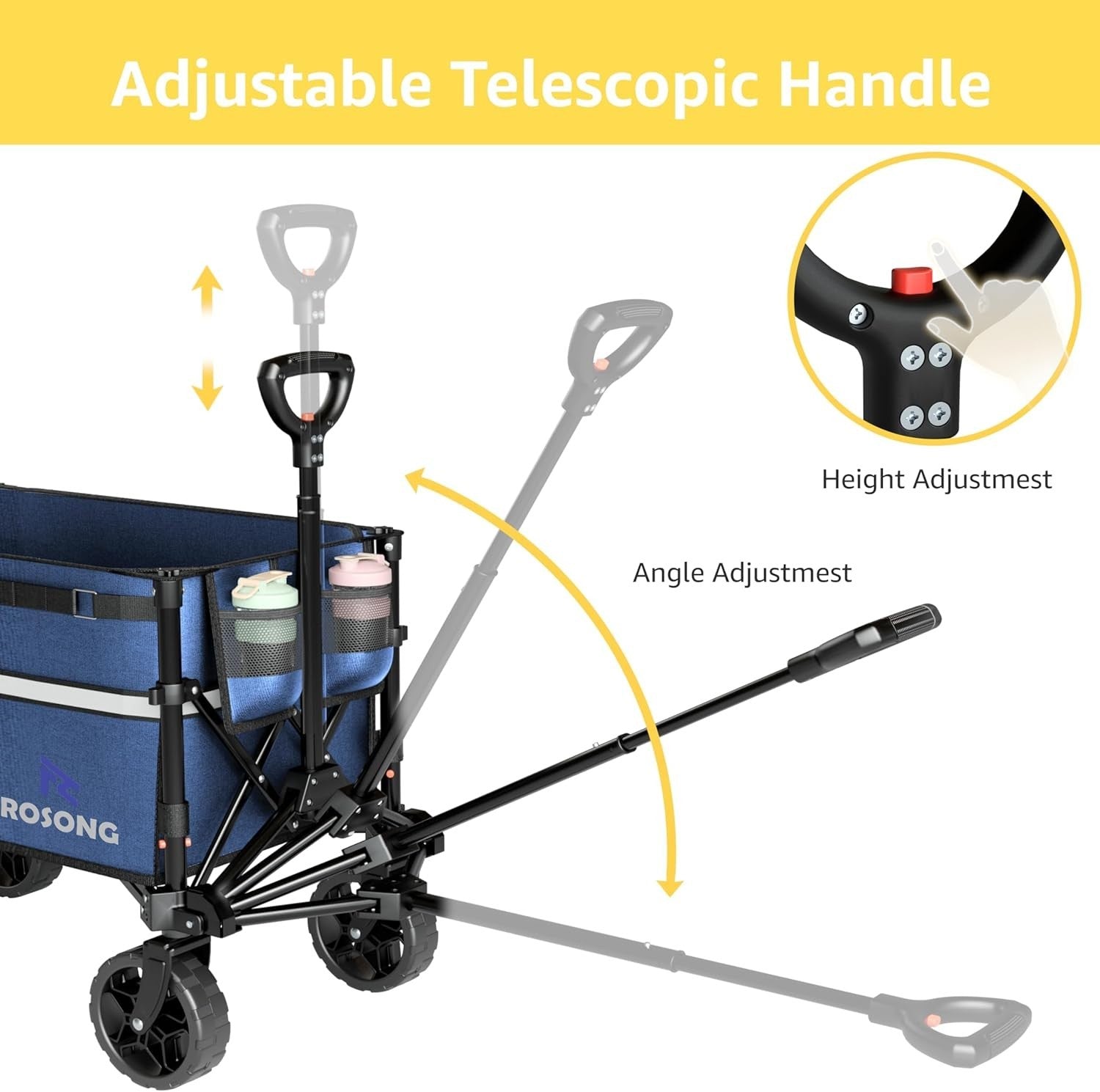 Collapsible Heavy Duty Folding Wagon Cart with Wheels Utility Trolley Navy Blue