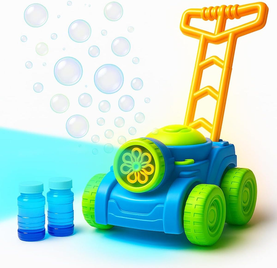 Kids Bubble Lawn Mower Toy with Lights & 2 Bubble Solutions