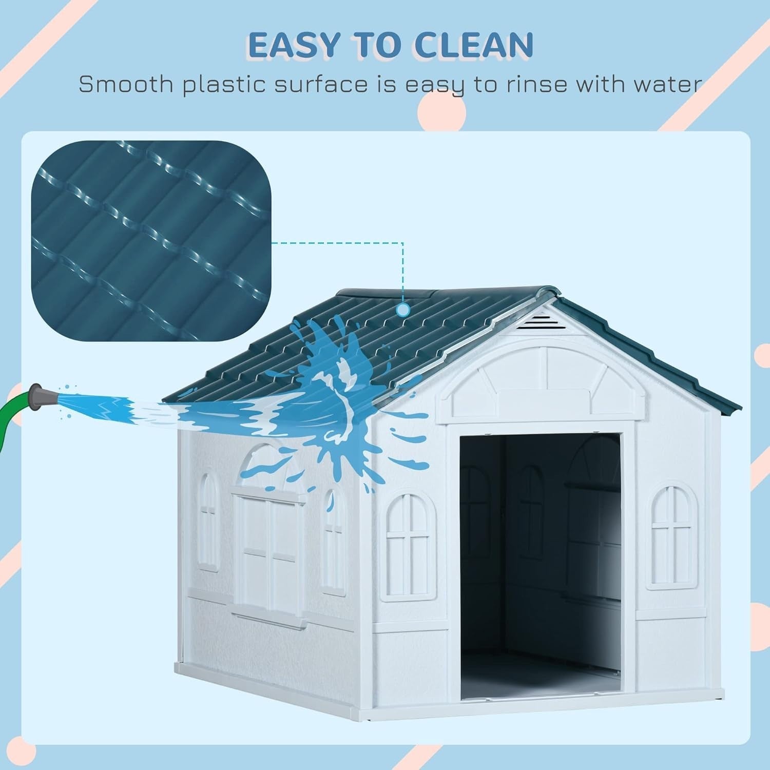 Blue Outdoor Dog House for Medium Dogs | Weatherproof Plastic Kennel 76x65x63cm
