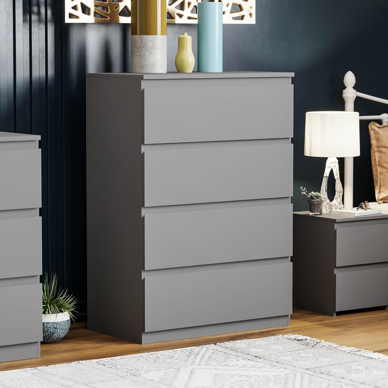 Modern 4 Drawer Chest Grey Storage Unit | Bedroom Living Room Cabinet