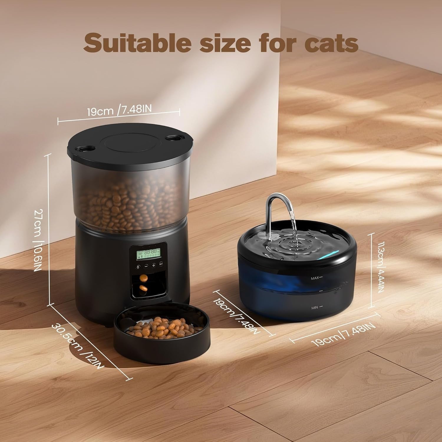 Automatic Cat Feeder Water Fountain Set 3L Food Dispenser 6 Meal Timer