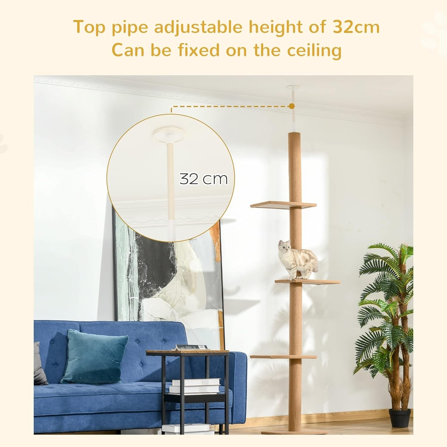 Floor to Ceiling Cat Tree 260cm Adjustable Tower Space Saving Climbing Post