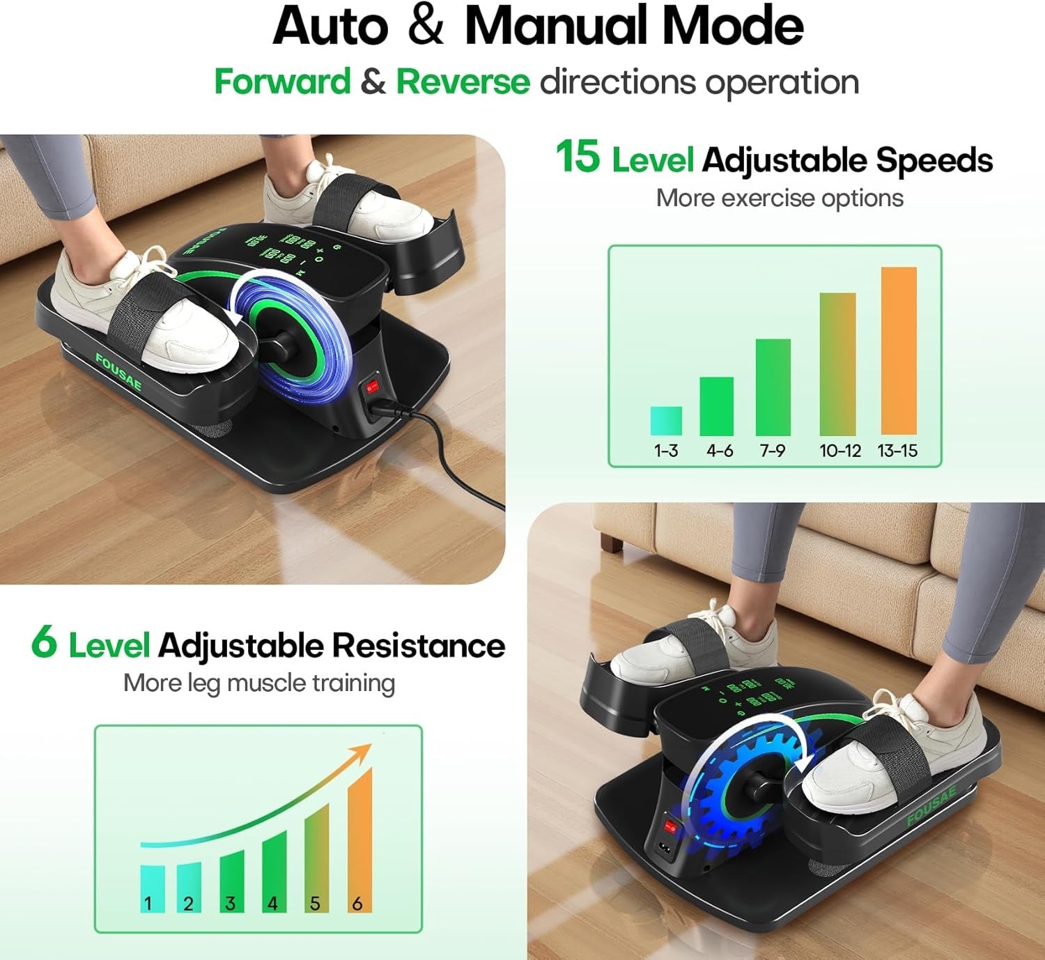Under Desk Electric Elliptical Leg Exerciser Quiet Remote 15 Speed