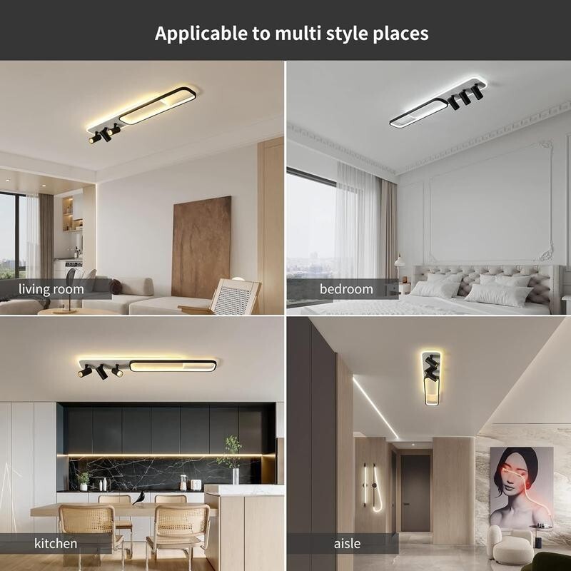 Modern LED Ceiling Light 3-Way Track Spotlight Dimmable 55W Black Fixture