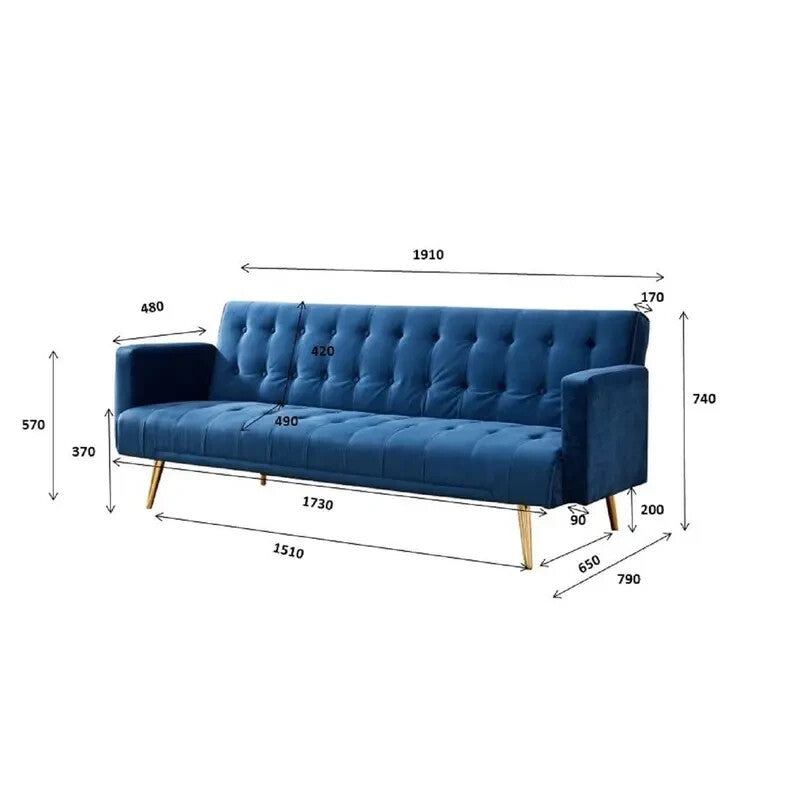 Grey Velvet 3 Seater Sofa Bed Click Clack Recliner Tufted Seat Modern